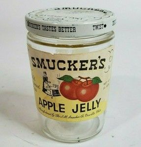 Vintage Smucker's  Apple Jelly Jar w/Lid Paper Label Anchor Hocking